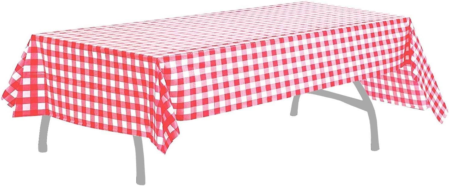 BRICHBROW Pcs of 2 Red & White Premium Plastic Checkered Flag Tablecloths Picnic Table Covers, Tablecovers Party Favor (2, RED & White)