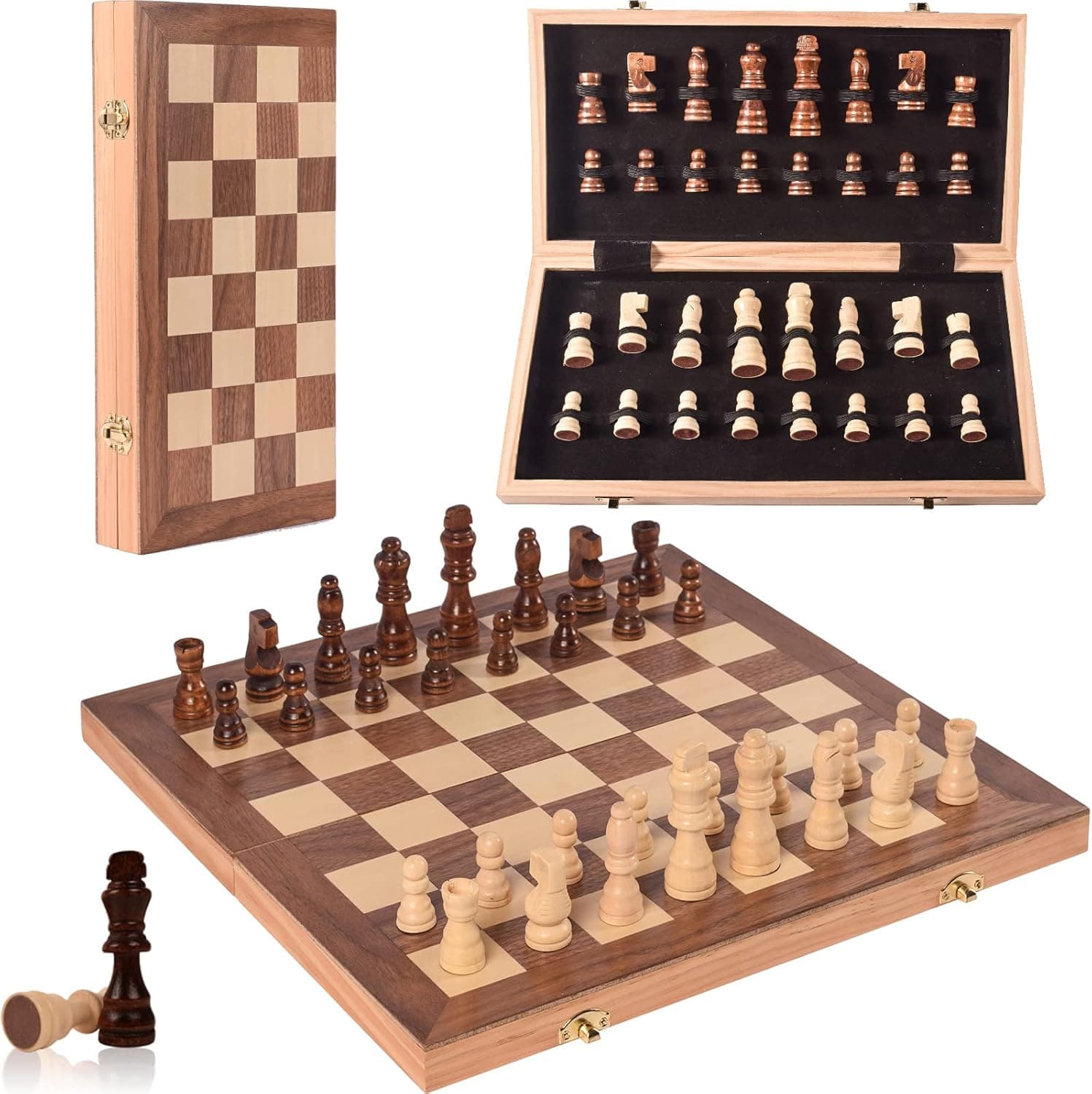 15" Portable Folding Chess Sets for Adults & Kids Wooden Chess Game Board Sets