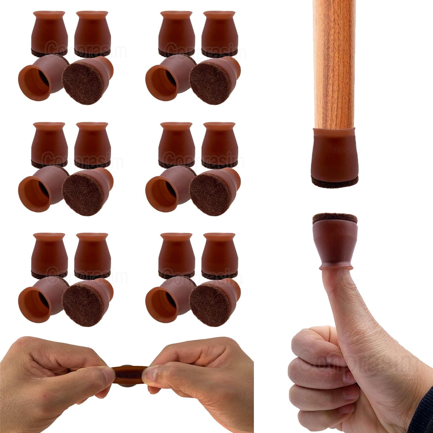 Small Fit 0.8”to 1.3”Chair Leg Caps Floor Protectors Furniture Leg Feet Protective Cover, Chair Leg Protectors for Hardwood Floors, Silicone Furniture Pads with Felt, Slide No Scratches No Noise 24pcs