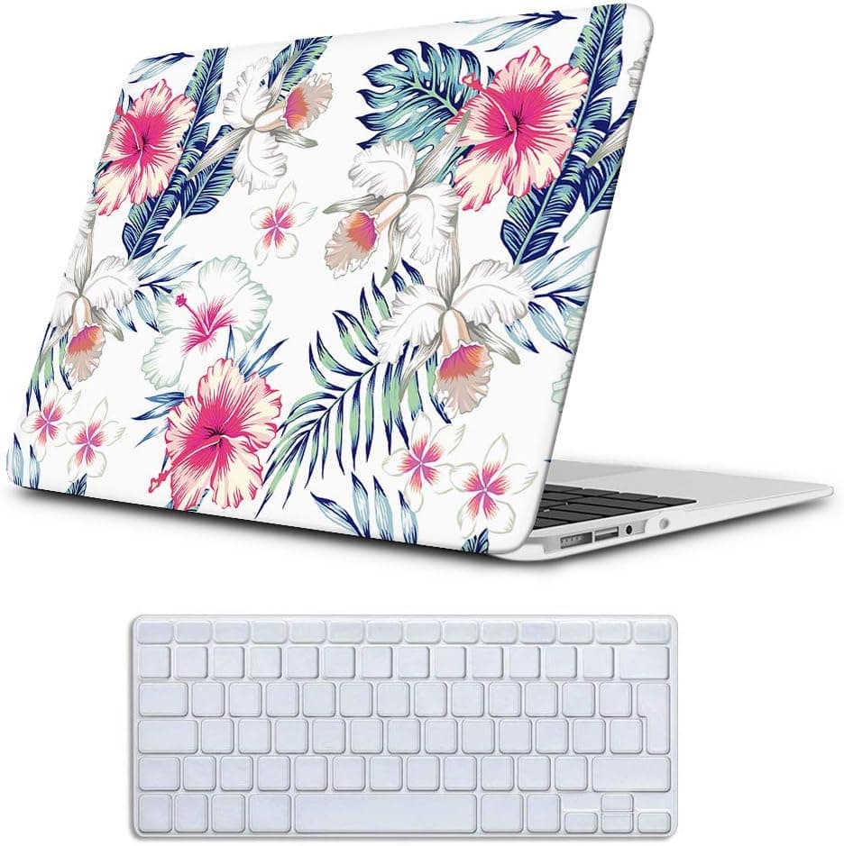 iLeadon MacBook Pro 13 Inch Case with CD ROM 2008-2012 Release Model A1278 Rubberized Hard Shell Cover+Keyboard Cover for MacBook Pro 13" Non Retina Display, Palm Leaf & Floral