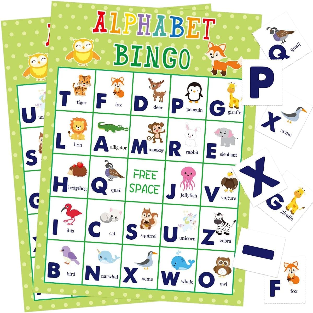 FANCY LAND Animal Bingo Game for Kids Toddler Alphabet Bingo Cards Letter Learning Game School Classroom Home Birthday Party Supplies 24 Players