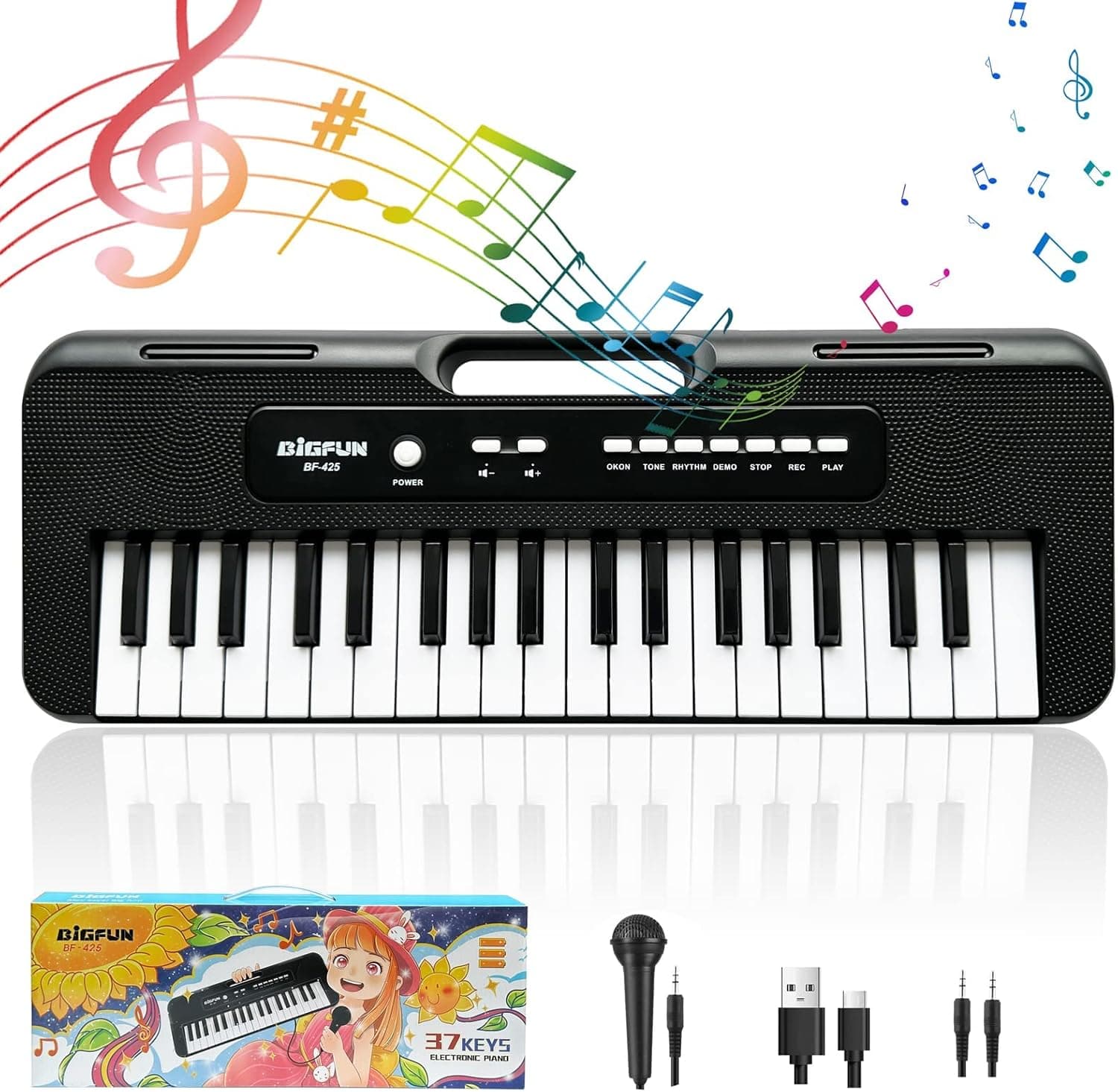 Noaideoi Kids Piano Keyboard, 37 Keys Piano for Kids Musical Piano with Microphone Portable Learning Educational Christmas Birthday Gift Toys for 3 4 5 6 7 8 Years Old Girls Boys Beginners (Black)