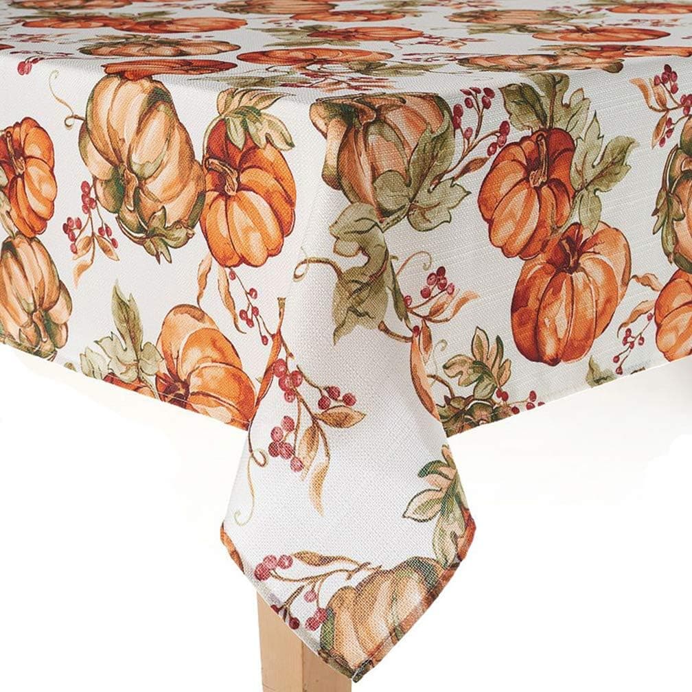 Celebrate Fall Woven Rectangle Tablecloth for Kitchen and Dining Table, Pumpkin Toss and Vines in Warm Rich Colors for Fall and Thanksgiving Tabletop (60 x 102 Rectangle)
