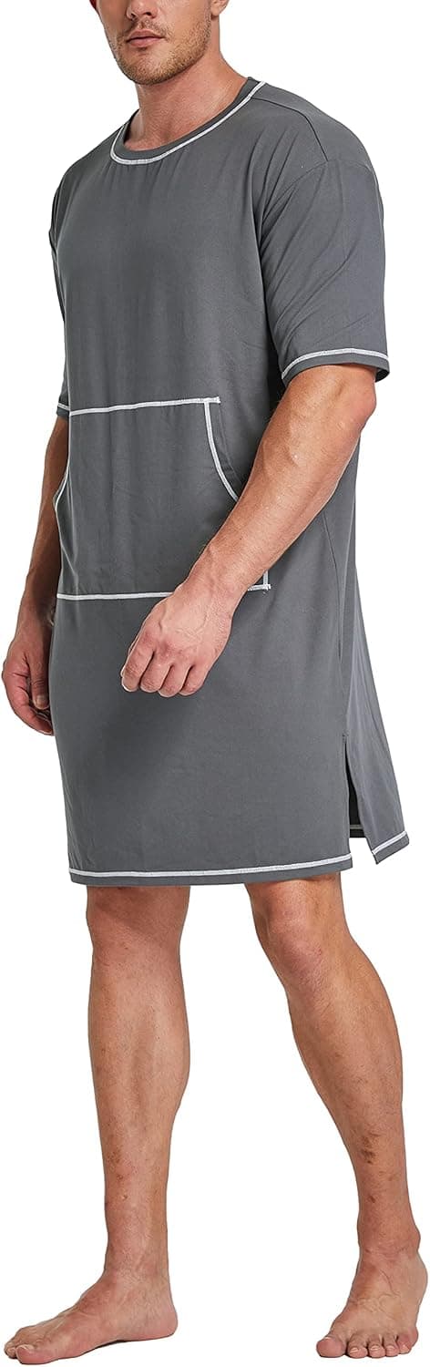 Men Nightgown with Pockets Nightshirts Short Sleeve Casual Soft Sleep Shirts Long Nightgown Men Big and Tall