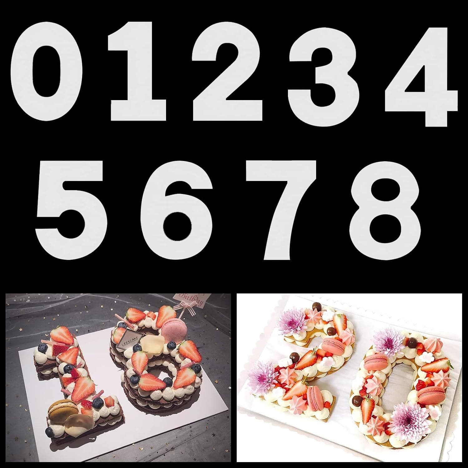 12inch 0-8 Number Cake Molds 0-8 Number Stencils Flat Plastic Numbers Cutting Templates Molds for DIY Numbers Birthday Wedding Anniversary Cakes Cookies