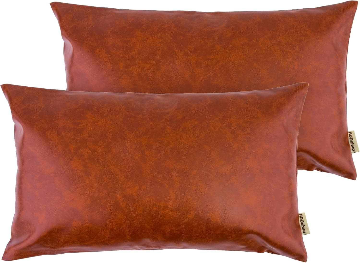 HDDahua Faux Leather Brown Throw Pillows Covers, 12 x 20 inch Set of 2 Thick Modern Farmhouse Decorative Lumbar Bedroom Living Room Cushion Cases for Couch Bed Sofa