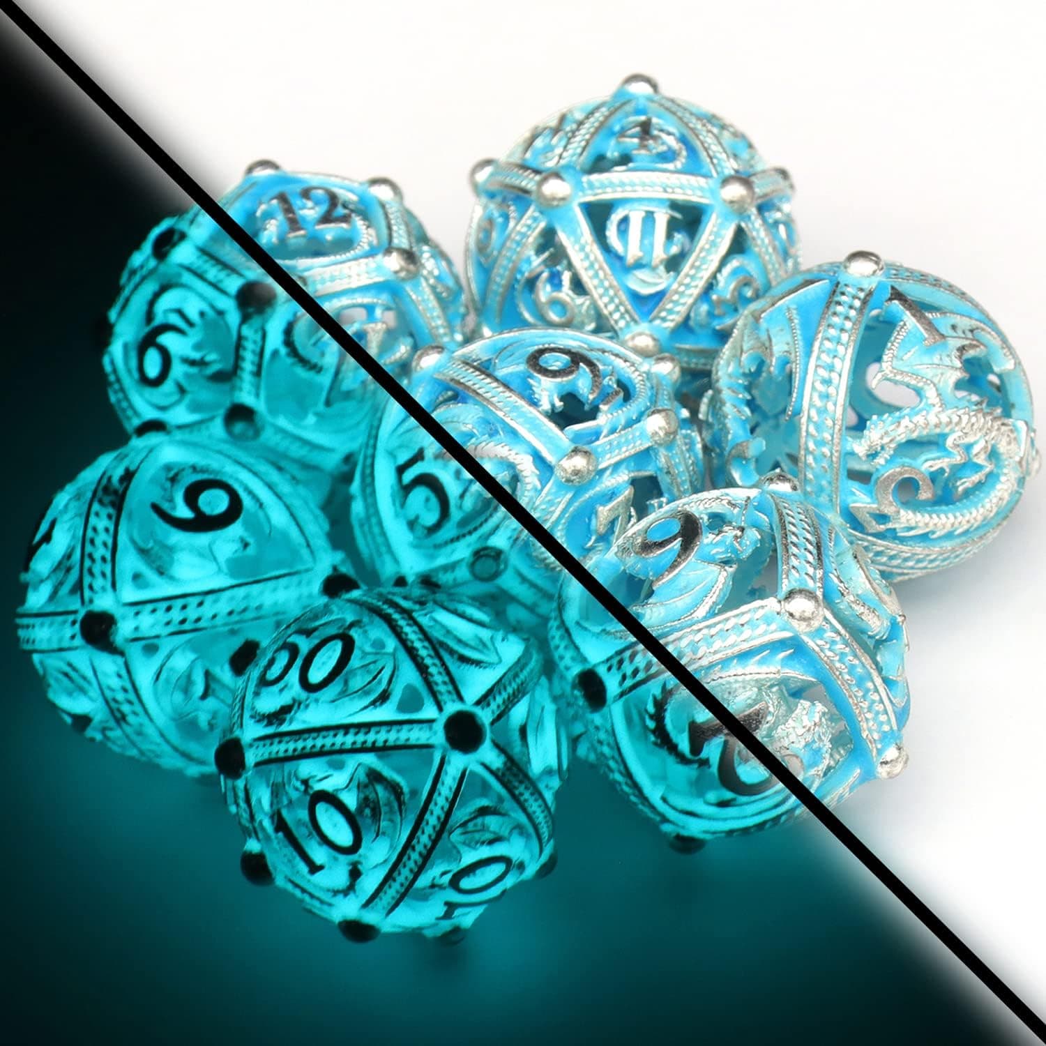 D&D Dice Set, Unique Design Dungeons and Dragons Dice Set with Box, ZHOORQI DND Dice Set D20 D12 D10 D8 D6 D4, 20 Sided Metal Polyhedral Die Set for Warhammer(C20)