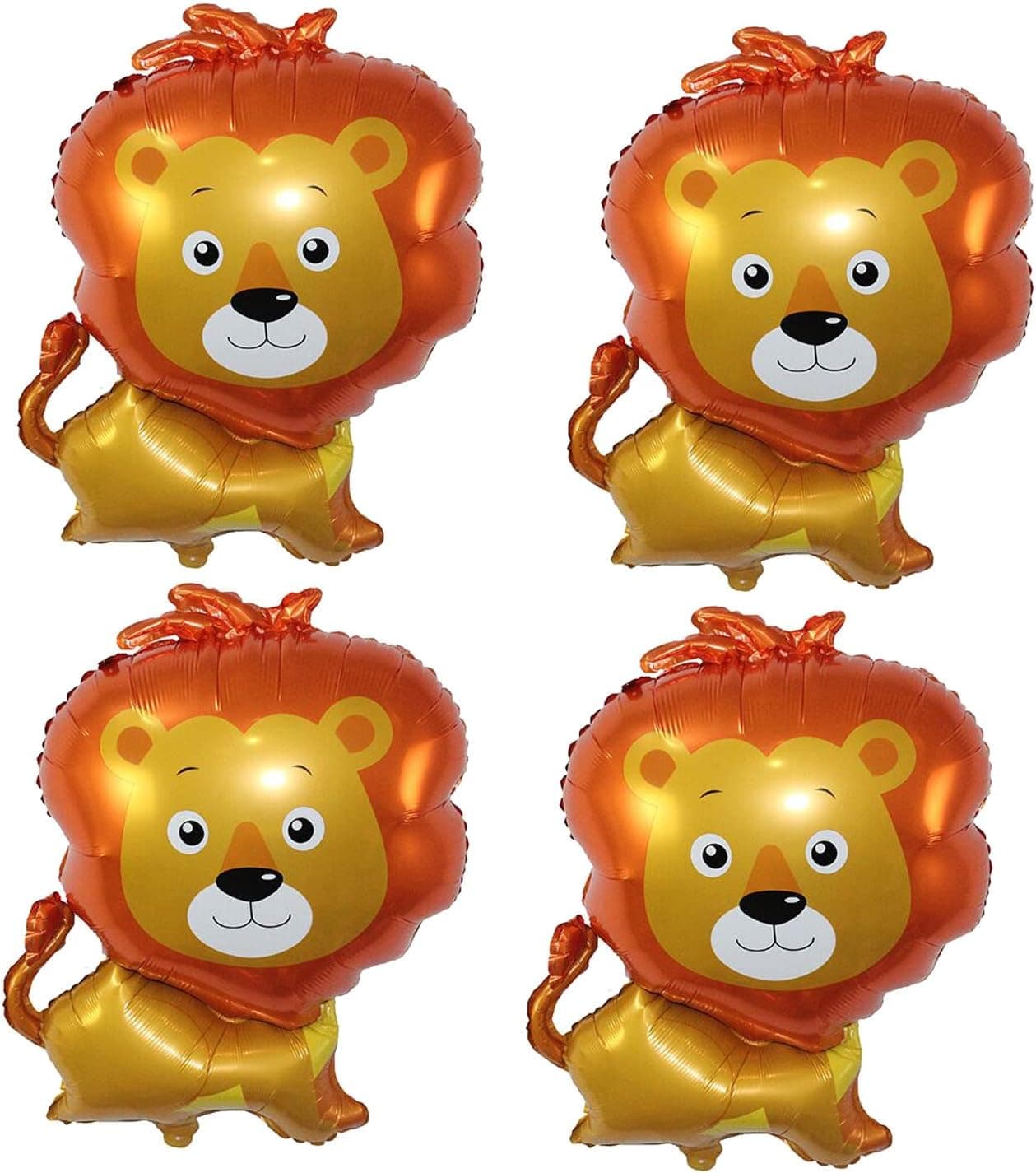CHIL 4PCS 33 Inch Loin Foil Balloons Helium Lion Shaped Animal Party Balloons Cartoon Animal Loin Woodland Balloons for Jungle Safari Themed Birthday Party Decorations
