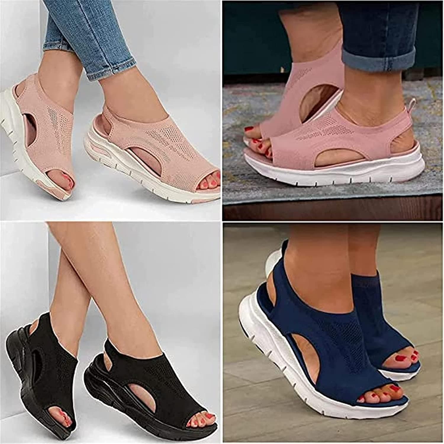 Comfy Knit Thick Bottom Fish Mouth Casual Sandals Mesh Soft Sole Casual Women's Shoes, Summer Washable Slingback Orthopedic Slide Sport Sandals (6.5, Brown)