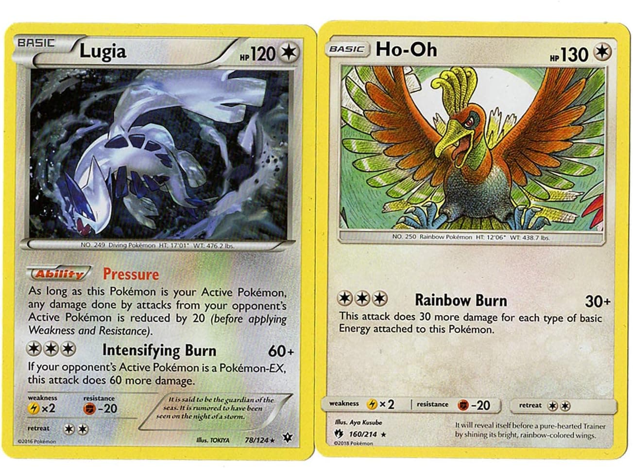 Sun Moon Lost Thunder - Legendary Set - Ho-oh 160/214 & Lugia 78/124 - Rare Card Lot