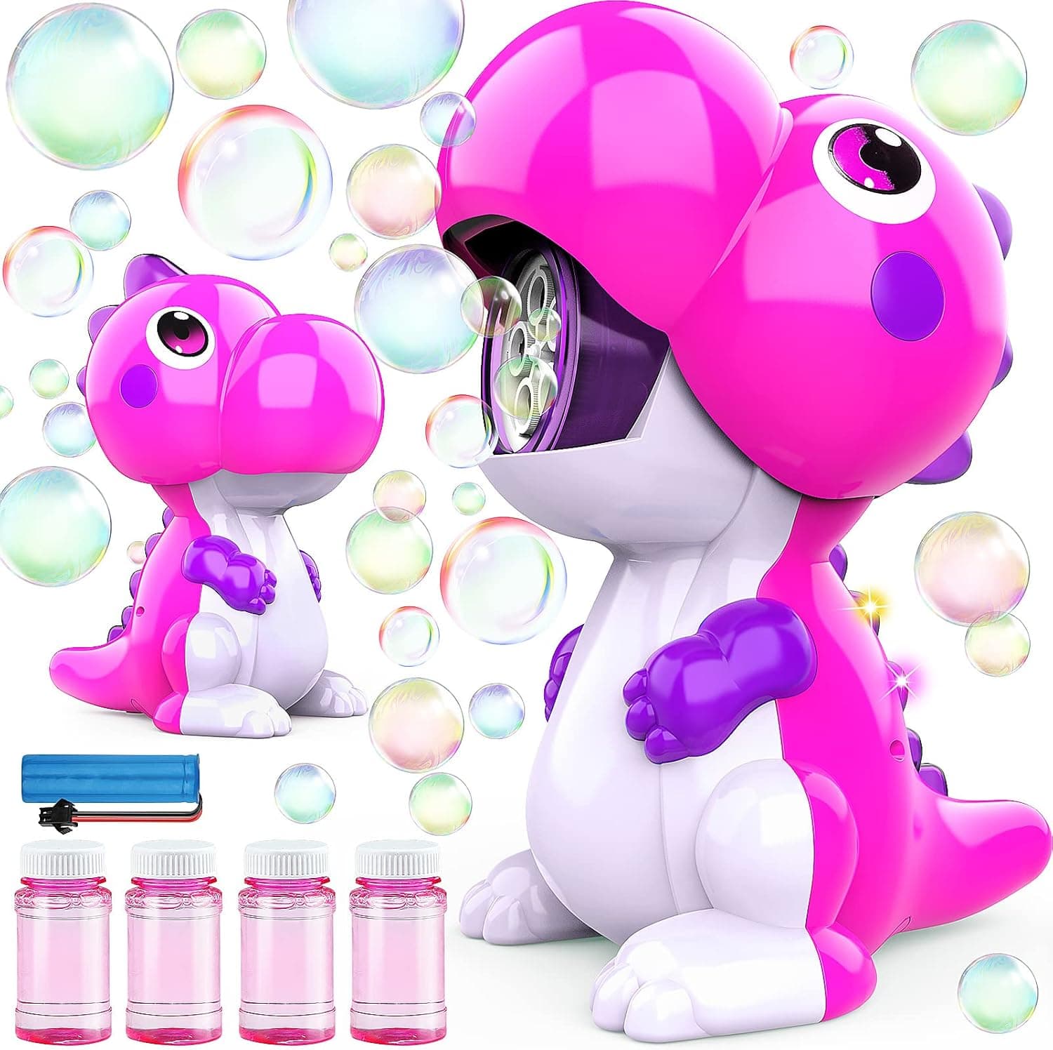 BubblePals Dinosaur Bubble Machine for Toddlers, Automatic Bubble Maker with Solutions for Kids Age 3-5 4-8, Outdoor Water Toys for Backyard Boys Girls Birthday Gift(Pink)