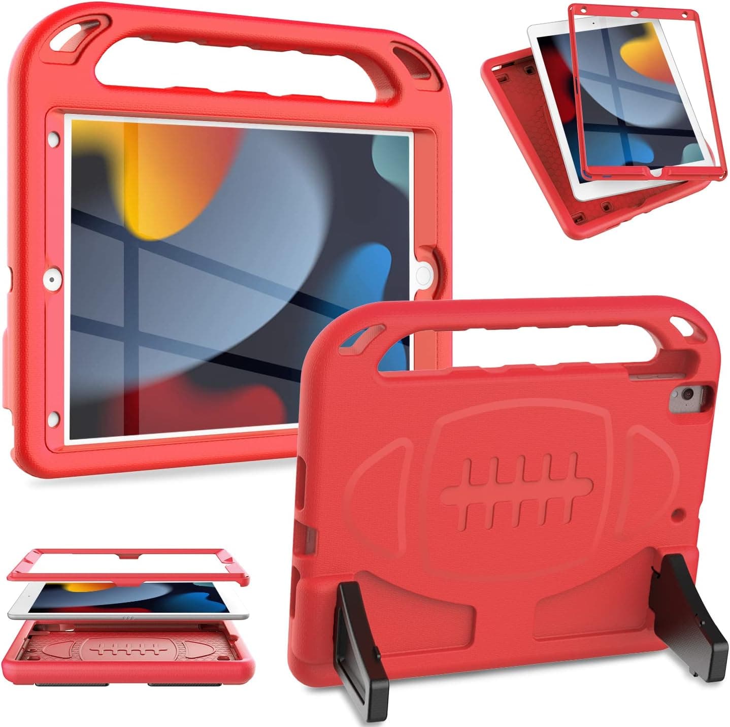SUPNICE Kids Case for iPad 10.2 inch, iPad 9th/8th/7th 2021/2020/2019 Generation Case with Built-in Screen Protector, Durable Shockproof Lightweight Handle Stand Kids Cover for iPad 9/8/7 Gen, Red
