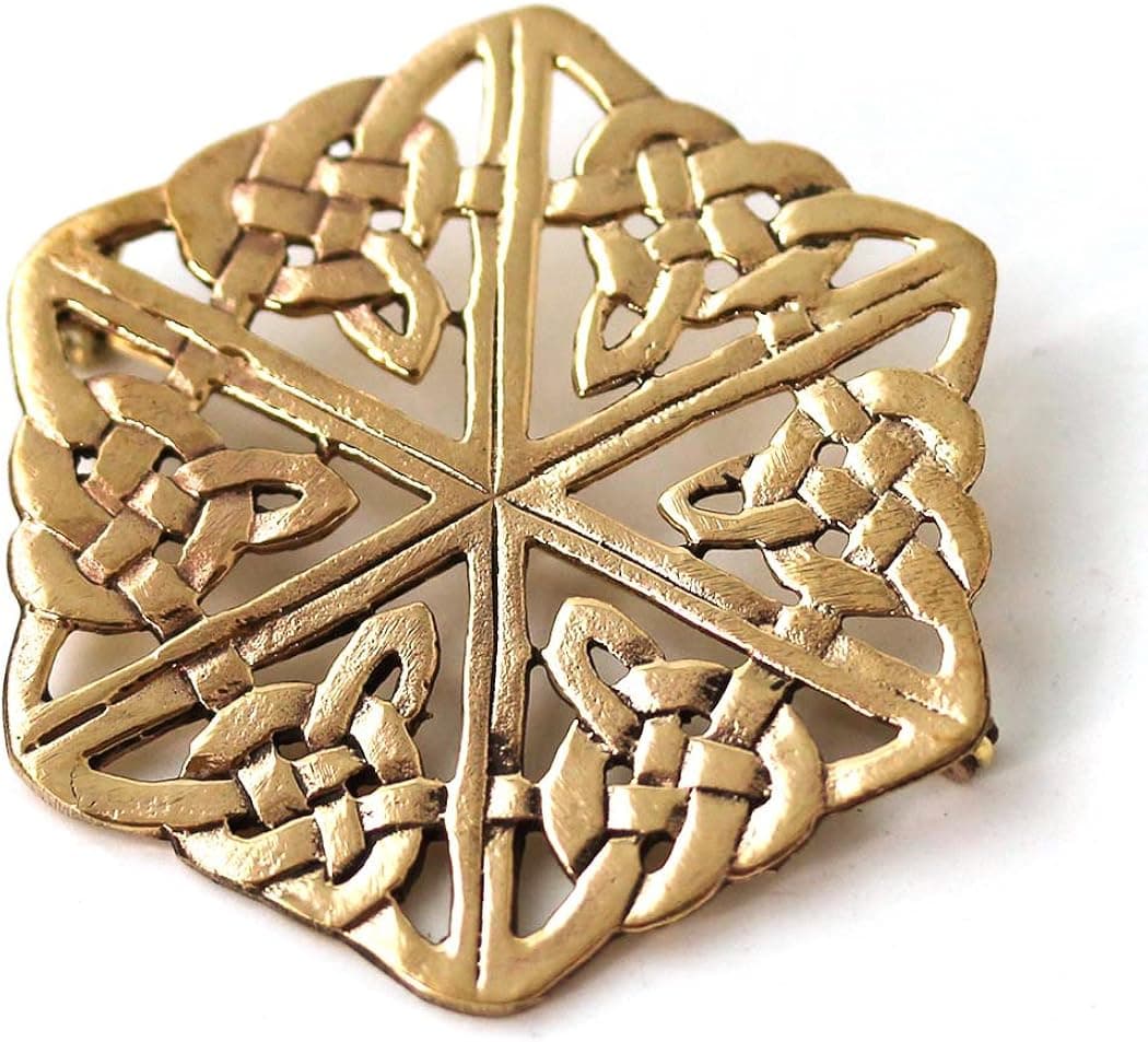 LynnAround Bronze Celtic Triquetra Trinity Knot Hexagon Brooches Clothes Fasteners - Cloak Scarf Shawl Pin
