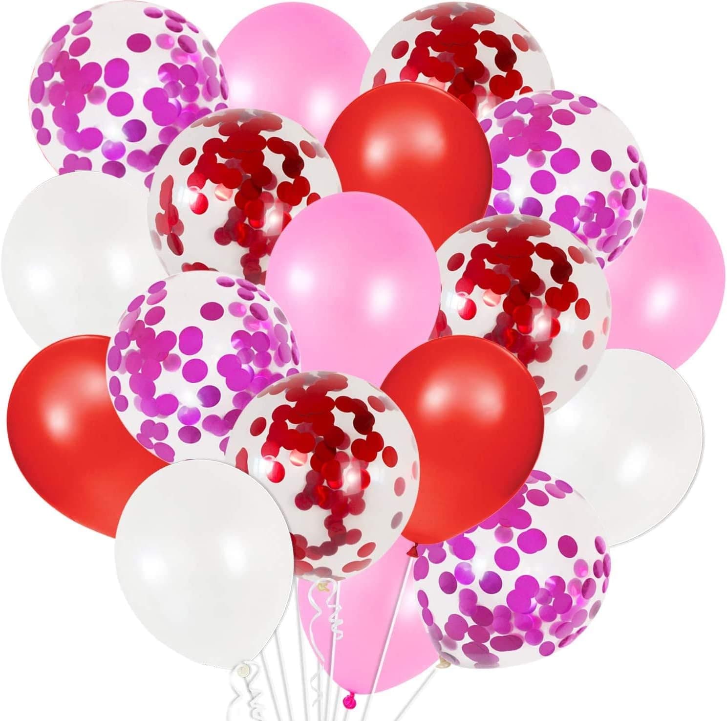 50 Pieces, Red and Pink Balloons Valentines - Valentines Day Balloons with Confetti Balloons Set | Valentines Balloons for Valentines Day Decoration | Pink and Red Balloons for Valentines Day Décor