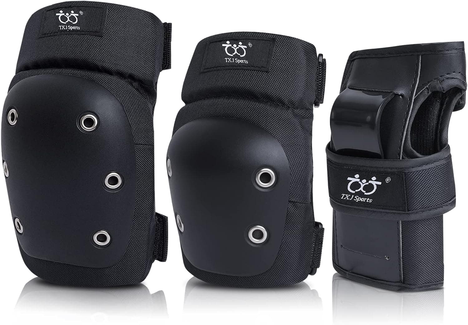 TXJ Sports Adult/Youth Knee Pads Wrist Guards with Elbow Pads Protective Gear Set for Skating Roller Inline Skating Derby Rollerblading Cycling Bike Scooter