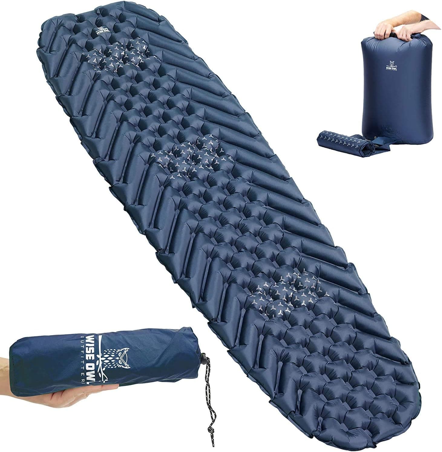 Wise Owl Outfitters Camping Pad – Premium Inflatable Camping Sleeping Mattress for Outdoor and Backpacking – Ultralight Compressible Mat – Bubble and Wave Design with Air Inflator Bag Included