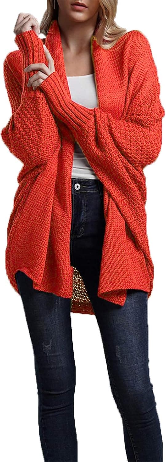 HZSONNE Women's Casual Long Batwing Sleeve Open Cardigan Chunky Crochet Slouchy Wrap Sweater Blouse Knitted Tops
