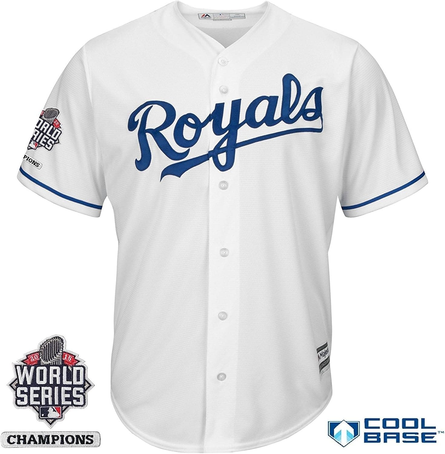 Majestic Kansas City Royals MLB Men's Cool Base Home 2015 World Series Champions Patch Jersey (XLarge)