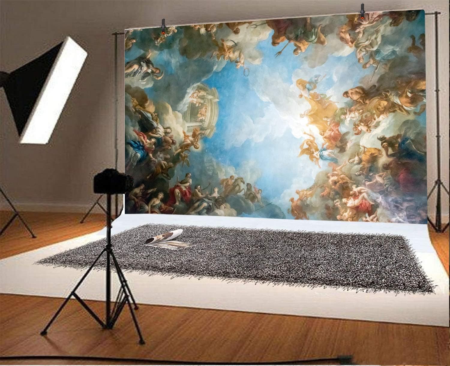 Baocicco 10x6.5ft Vinyl Photo Backdrop Religion Fresco Photo Background Angels and Devils Chapel Ceiling Painting Wallpaper Decoration Religious Activity Baby Children Adults Portrait Prop