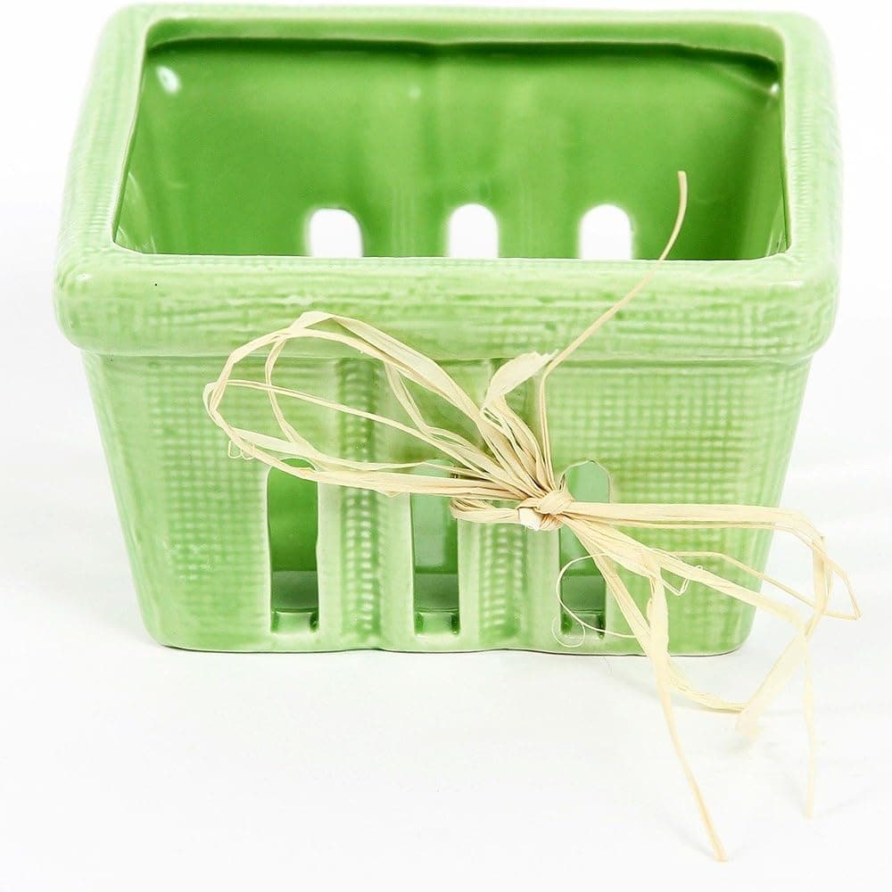 Farm to Table Large Ceramic Berry Fruit Basket Color: Green