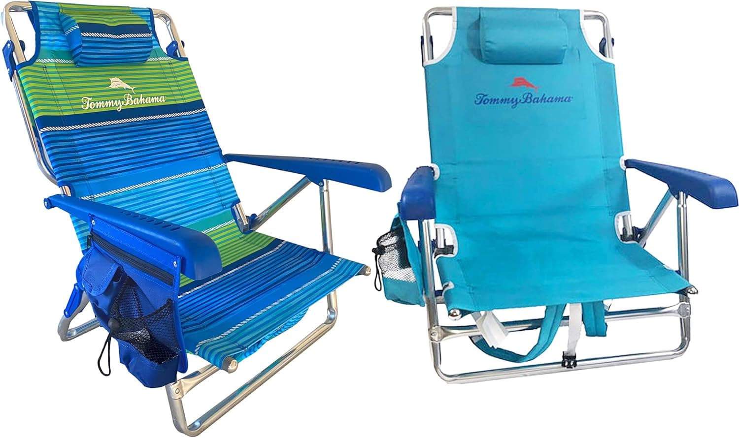 Tommy Bahama Set of 2 Backpack Beach Chairs with Cooler, Storage Pouch and Towel Bar