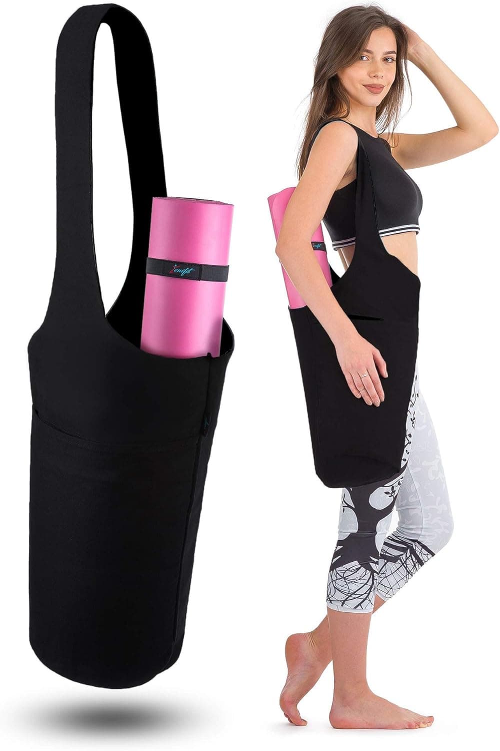 Zenifit Yoga Mat Bag - Long Tote with Pockets - Holds More Yoga Accessories. Cute Yoga Mat Holder with Bonus Yoga Mat Strap Elastics. Stylish and Practical Yoga Mat Bags and Carriers for Women