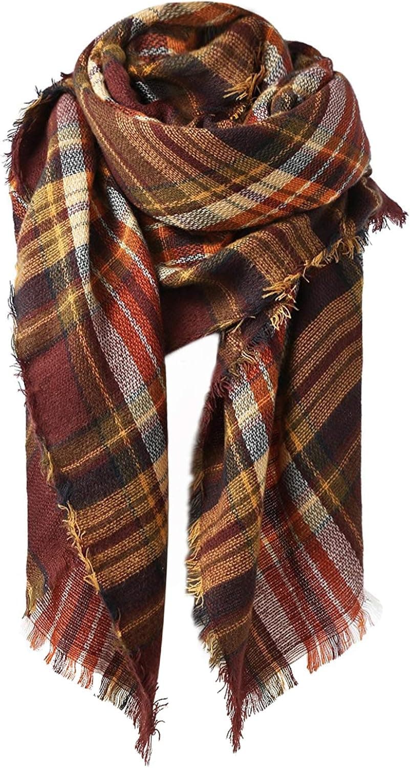 Trendy Women's Cozy Warm Winter Fall Blanket Scarf Stylish Soft Chunky Checked Giant Scarves Shawl Cape