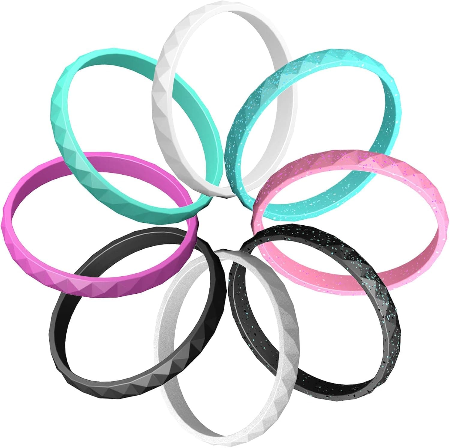 Stackable Silicone Wedding Ring for Women, Braided & Diamond, Colorful Rubber Wedding Bands for Gym Sports Leisure Work Cook, 6/8 Pack
