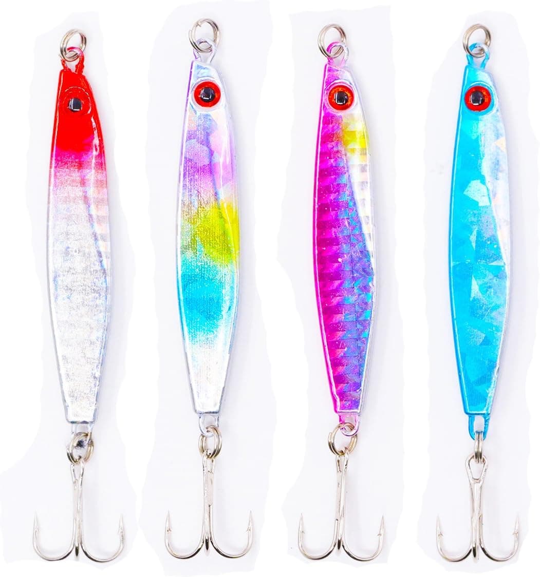 Taoya Metal Sinking Fishing Lure Spoon Hardware Stainless Steel jigs Kits with Hook attractand 3D Eyes for bass Saltwater 4 Pack