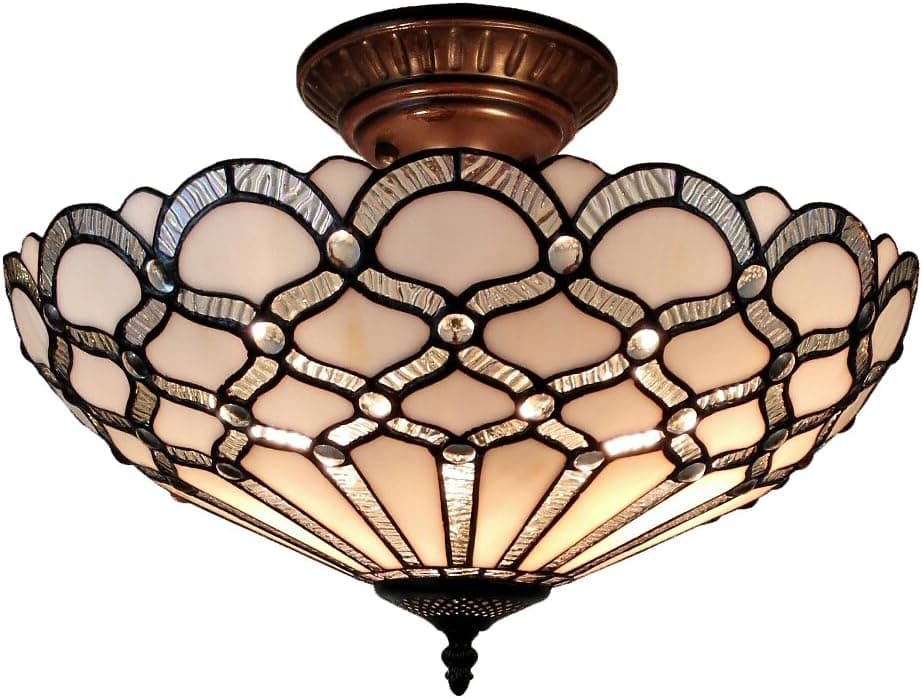 Amora Lighting AM108CL17 Tiffany Style Ceiling Fixture Lamp, 17" Wide, White