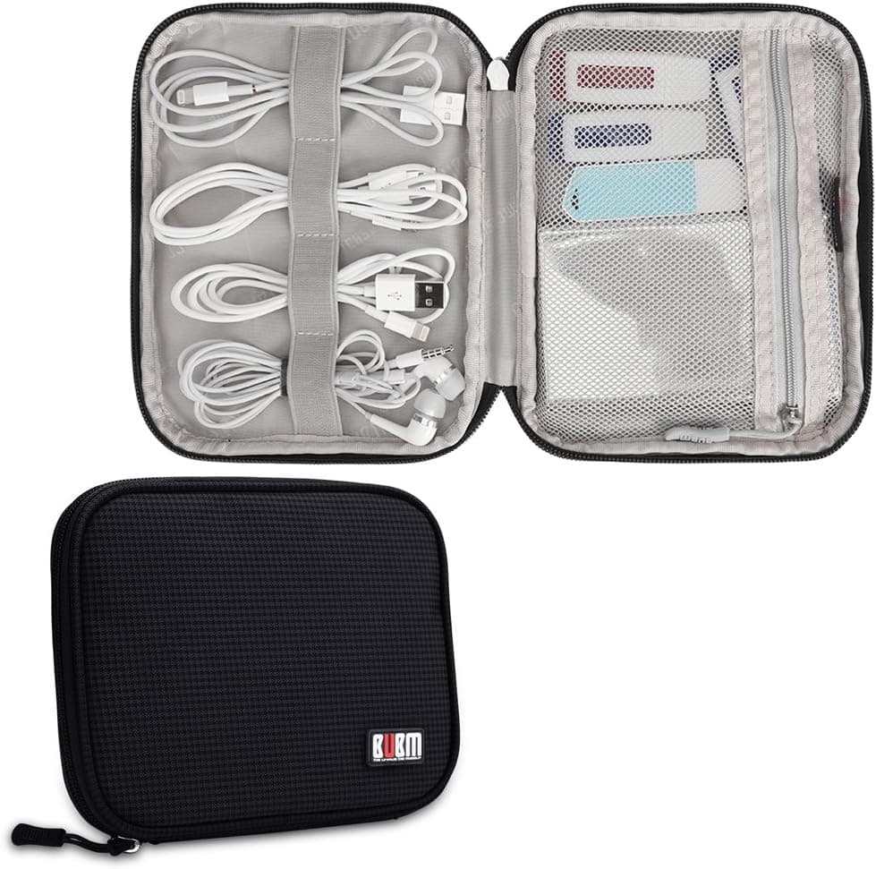 Travel Cable Organizer, BUBM Universal Electronics Bag for Cords, USB, Flash Drive, Power Bank(Small, Black)