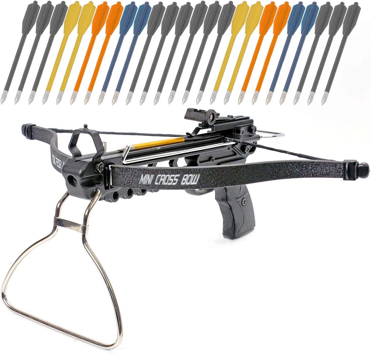 KingsArchery Crossbow Pistol with Bolt Rack Self-Cocking 80 LBS with Adjustable Sights, 3 Aluminium Arrow Bolts, and Bonus 24-Pack of Colored PVC Arrow Bolts Warranty