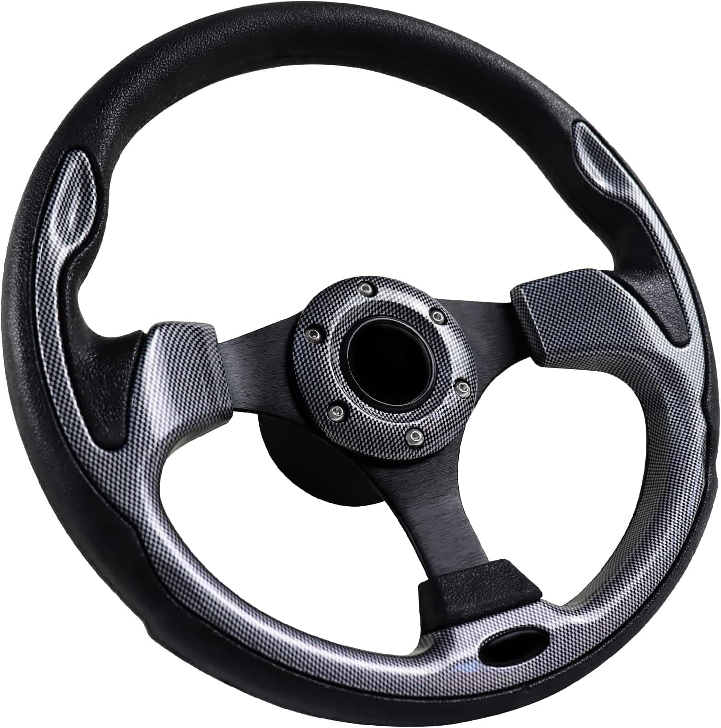 MOTAFAR 12.4" Boat Steering Wheel with 3/4“ Tapered Shaft, Anti-Slip PU Carbon Fiber Steering Wheel for Seastar and Verad, etc. for Marine Boats, Vessels, Yacht, Pontoon Boat(5156-Black)