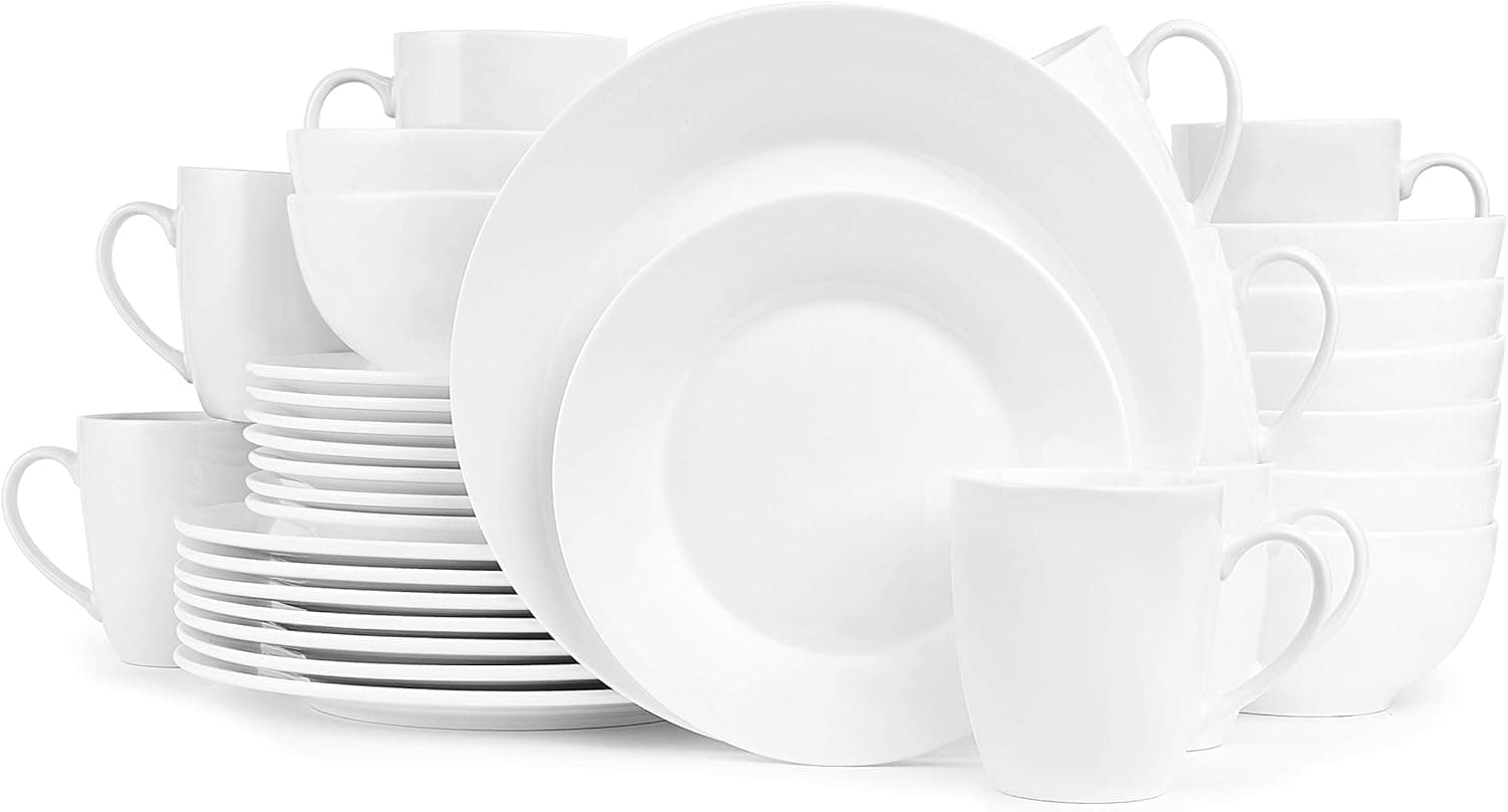 Stone lain White Body Round Dinnerware Set, 32 Pieces Service for 8
