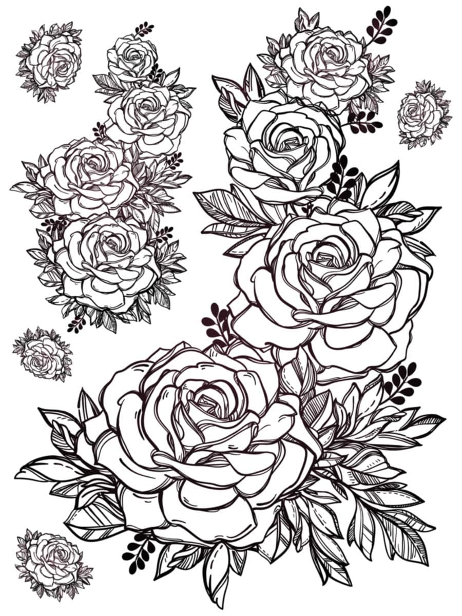 Supperb® Temporary Tattoos - Hand Drawn Black Roses Flowers Tattoos