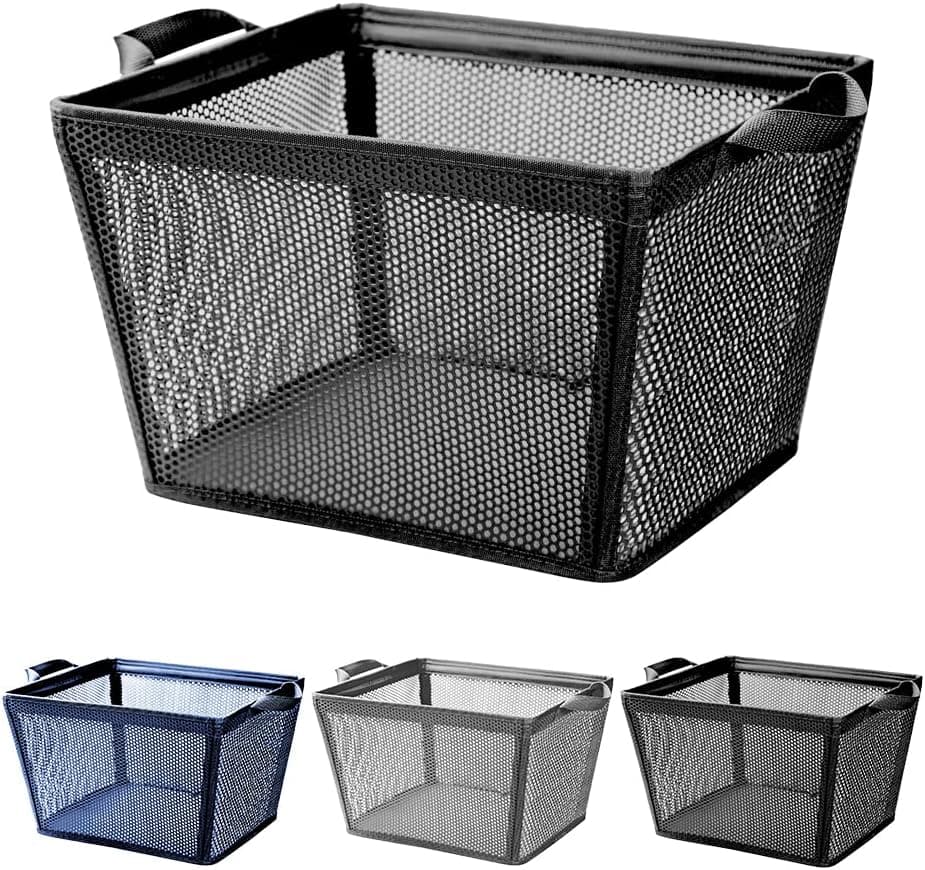 Mambabydad 9inch Small Storage Basket, EVA Plastic Recycling Bin Organizer with Handles for Rags, Pool Toys, Golf Balls or Any Groceries (16L, Black)
