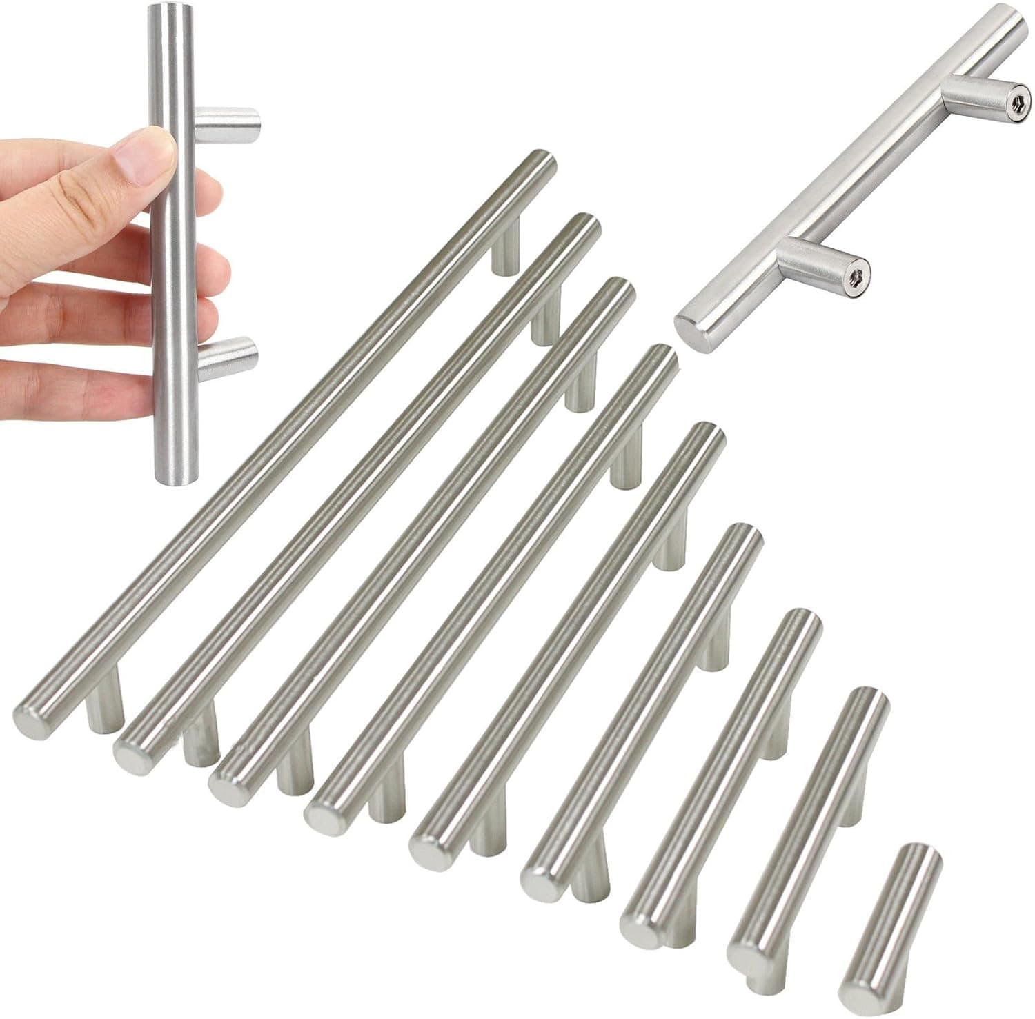 Jambo Stainless Steel Brushed Nickel Door Pulls, 10.08" Hole to Hole, 16" Overall Length, Kitchen Door Knobs Cabinet Handle Hardware