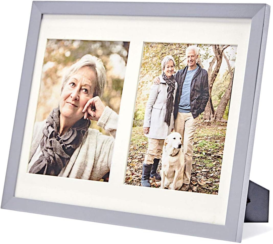 JD Concept Vertical Horizontal Combo, Double Wood Hinged Picture Frame, Desktop or Wall Mounted, Portrait and Landscape View (Glass Front Photo)