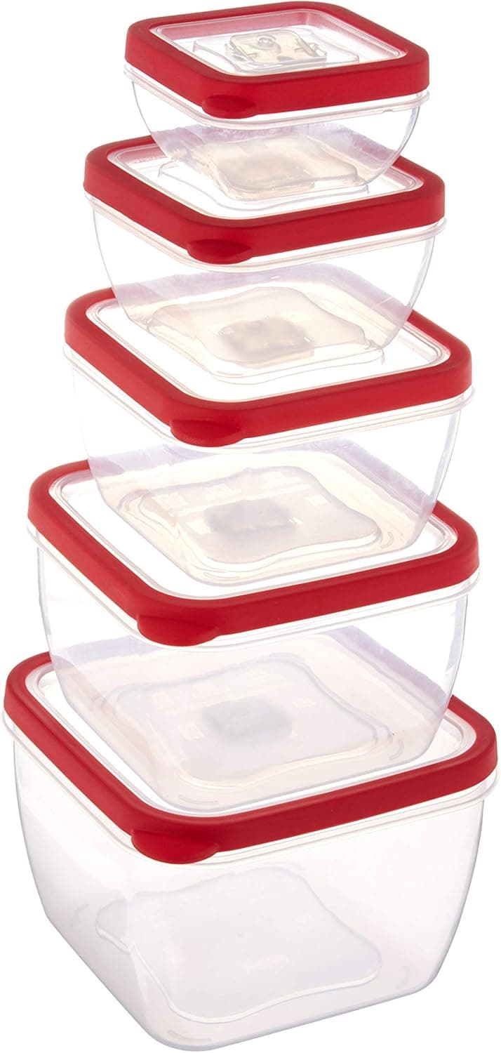 Stor-All Solutions Grip Tite Container Square Food Storage Set, 10 Piece, Clear, 5