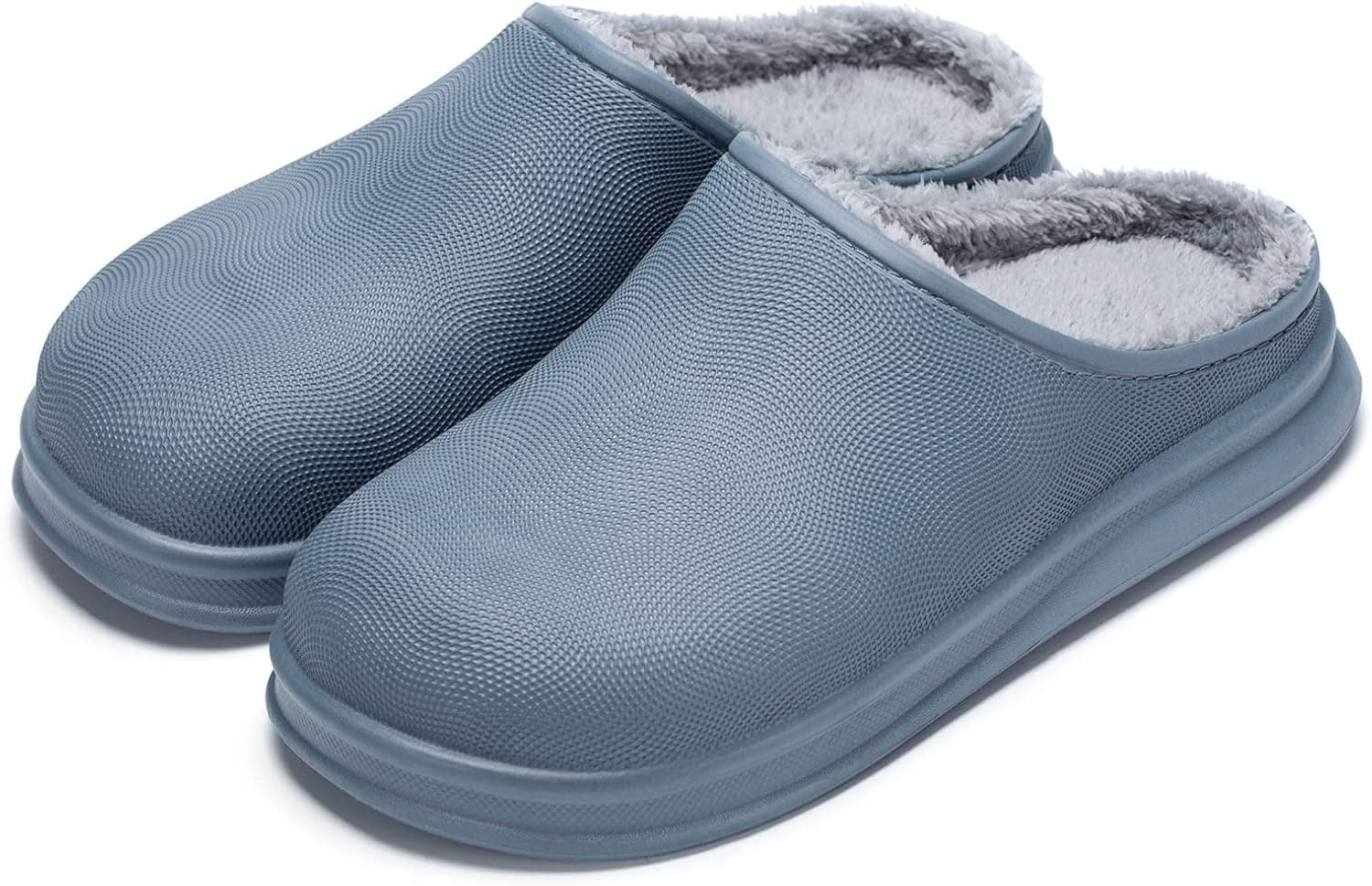 GEMAX Waterproof Womens Mens Slippers - Winter Fuzzy Lined Clog Fur Garden Shoes Warm Plush Cozy House Slippers Indoor Outdoor Grey 38/39