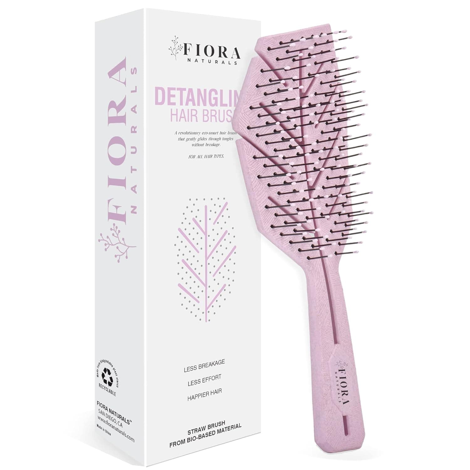 Fiora Naturals Hair Detangling Brush -100% Bio-Friendly Detangler hair brush w/Ultra-soft Bristles- Glide Through Tangles with Ease - For Curly, Stright, Women, Men, Kids, Toddlers, Wet and Dry Hair