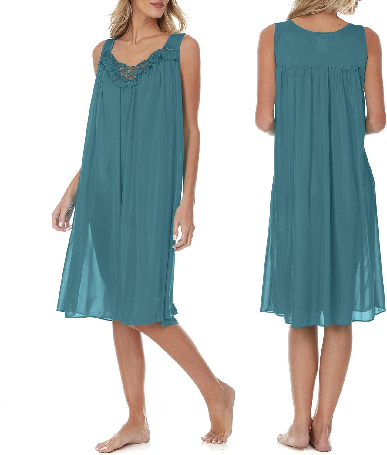 EZI Women's Plus Satin Silk Sleeveless Lingerie Nightgowns,XL,Jewel Blue