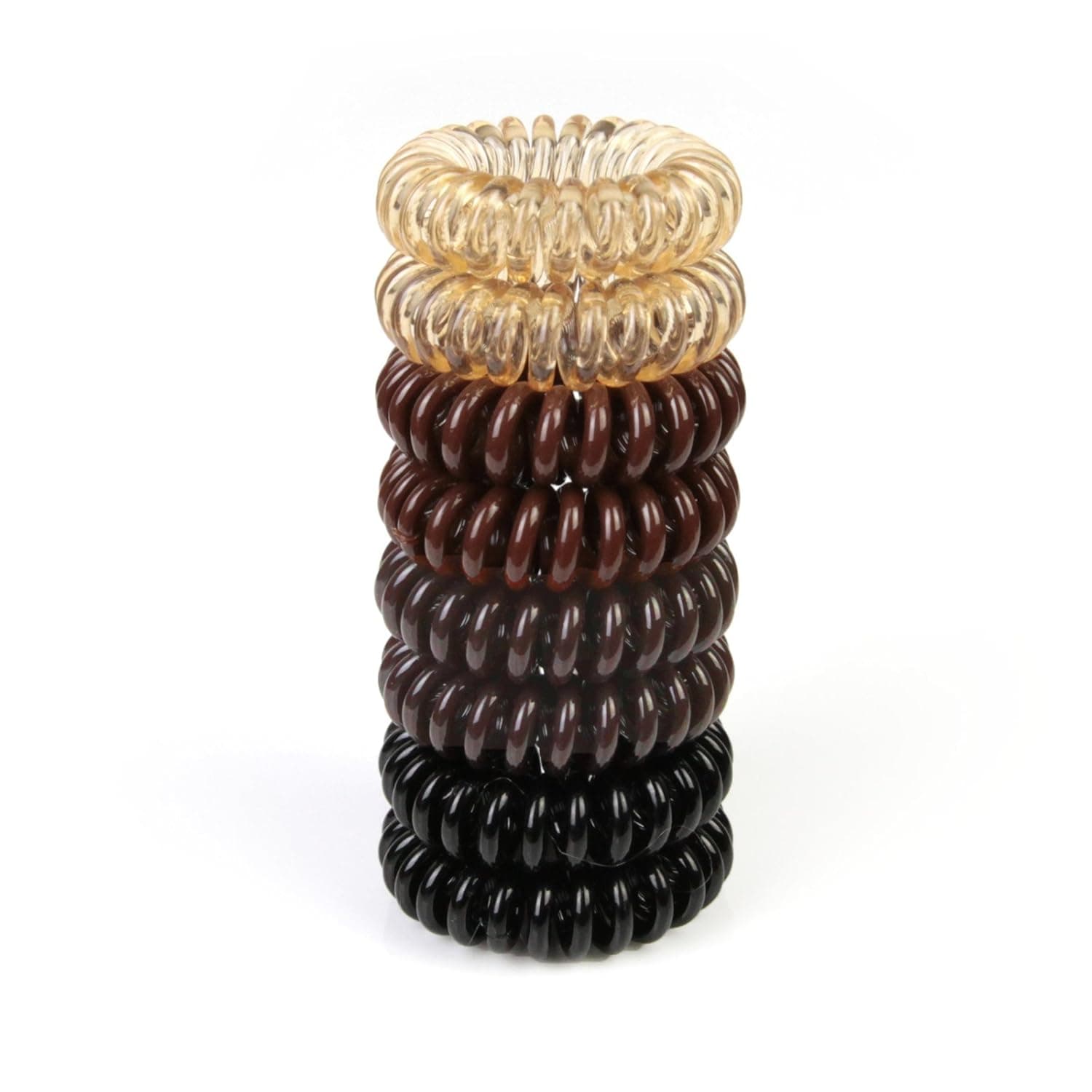 Pretti Pony 8pk Chocolate Caramel Brunette Spiral No Crease Twist Hair Tie - Shrink-Back technology