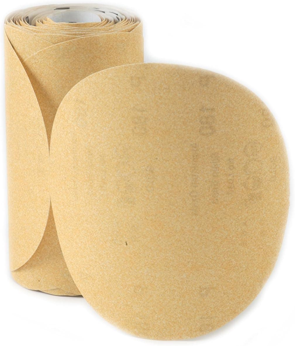 Karebac LR6C80 Premium Gold 6" PSA 80 C-Weight Aluminium Oxide Stearated 100 Sanding Discs/Linkroll Grit Sanding Discs, 80 Grit