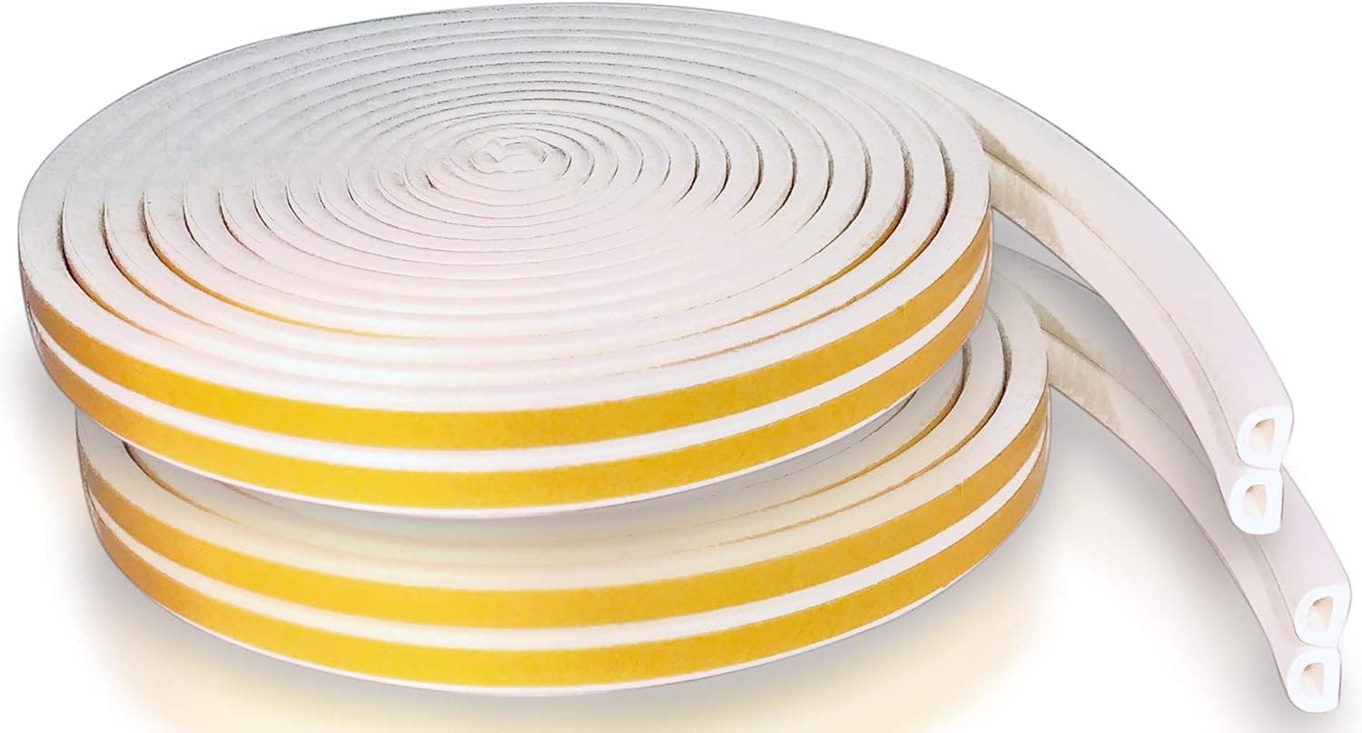 Door and Window Foam Seal Tape 2 Pack: Self-Adhesive EPDM Draft Stopper for Indoor and Outdoor Door Insulation Weather Strip, Gap Draught Blocker, Soundproofing Tape(10ft x 4 Seals - White)