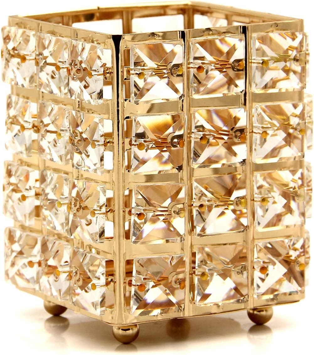 VINCIGANT Gold Crystal Makeup Brush Holder Organizer,Cosmetic Makeup Brush Container Storage Case,Desktop Pencil Holder Pen Cup Desk Organizers