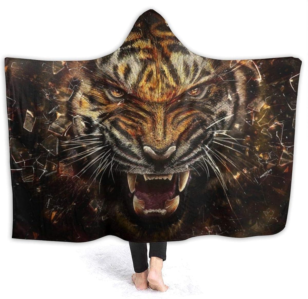 Mens Womens Flannel Fleece Blanket Wearable Hooded Blanket Autumn Sherpa Blanket