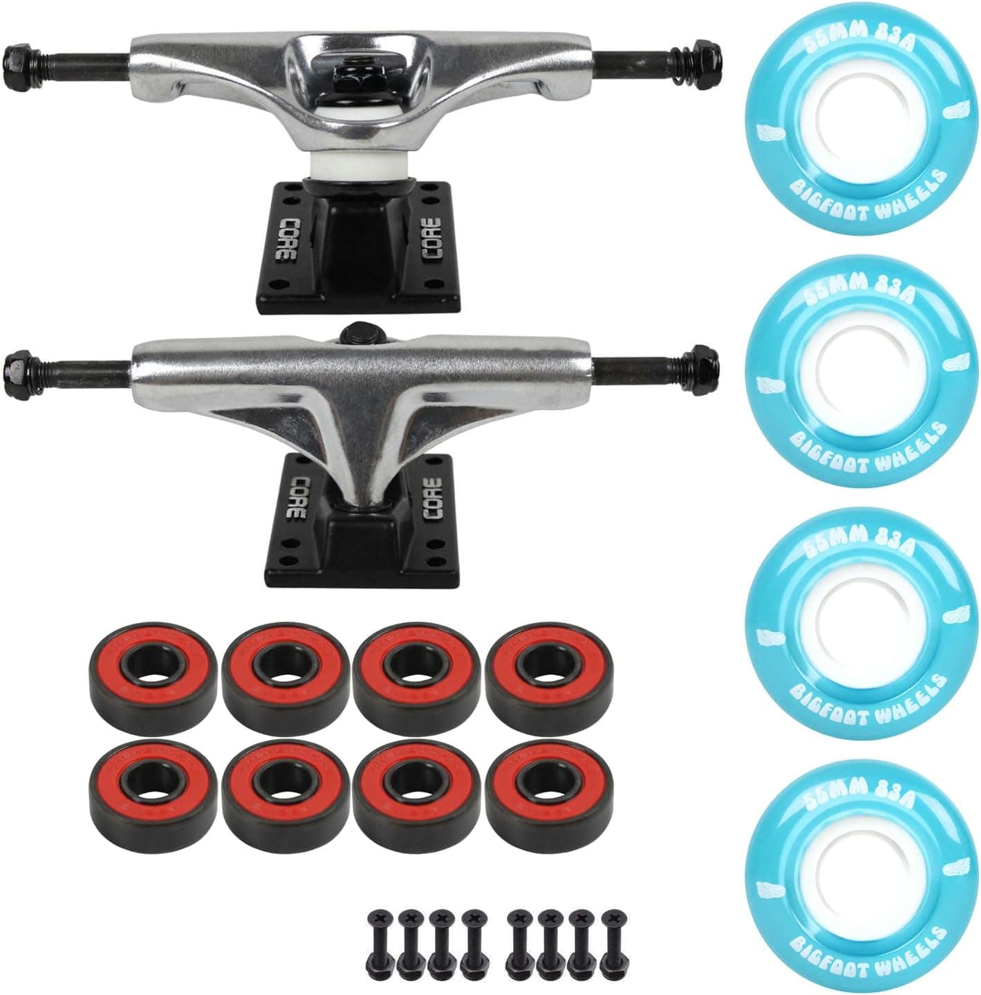 Skateboard Cruiser Trucks and Wheels Package 83A Soft Wheels - ABEC 5 Bearings