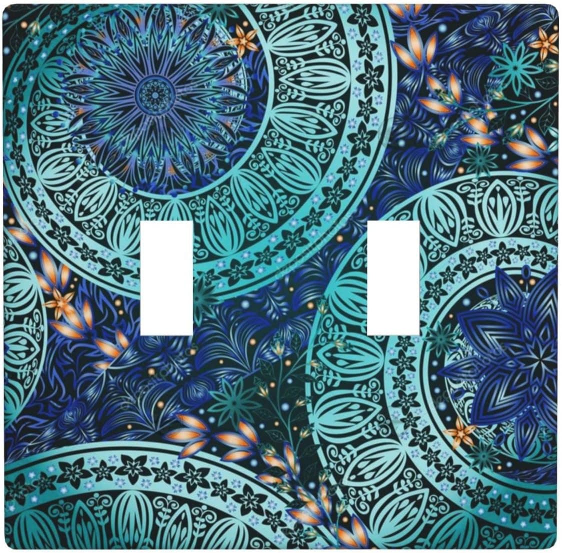 Boho Flowers Light Switch Cover Decorative Green Double Toggle Wall Plate for Kitchen Bedroom Standard Size 2 Gang 4.5"*4.5"