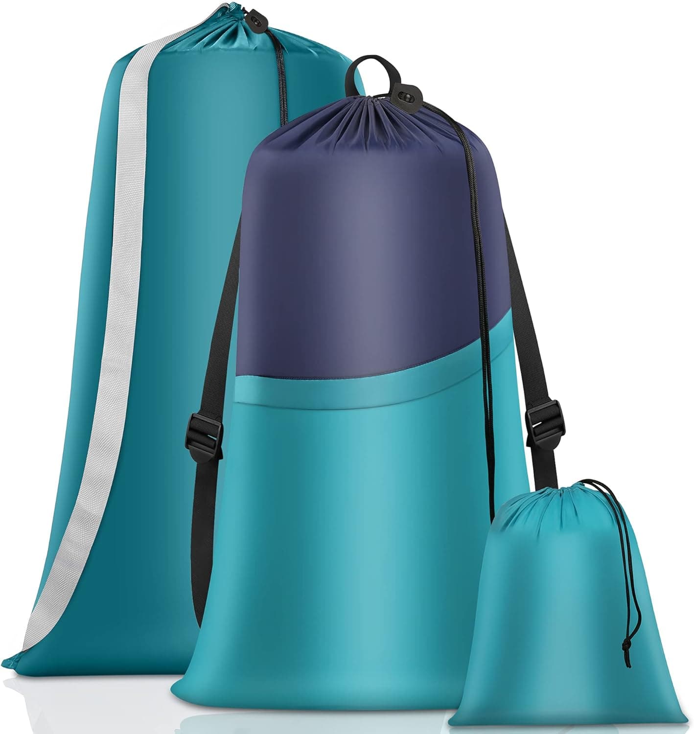 Coomee Laundry Bags 3Pcs Large Backpack Laundry Bag (21" x 31") With Shoulder Straps Heavy Duty Laundry Bags (28" x 41") Drawstring Closure Storage Pouch (13" x 16") for Travel, College Dorm, Family, Apartment